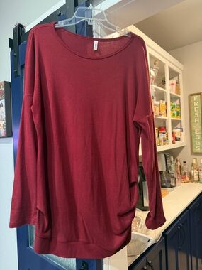 Women's Long Sleeve Boatneck Top - Wine
